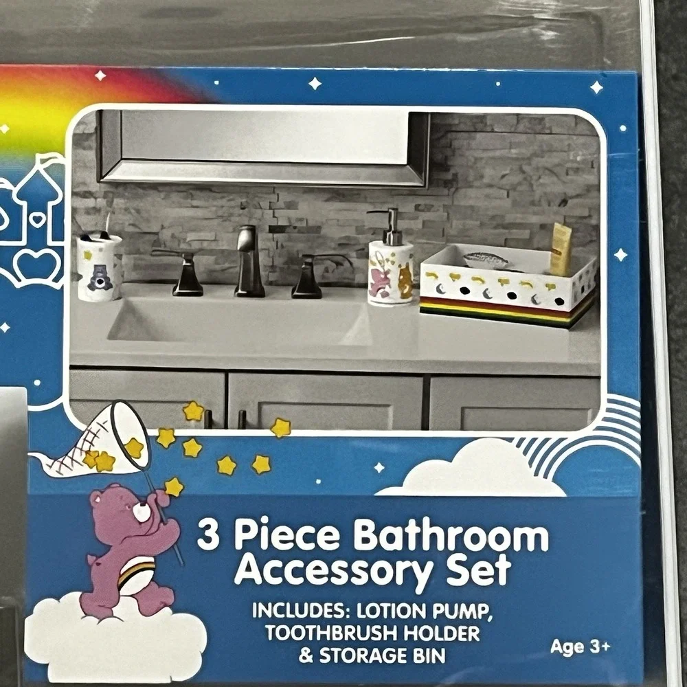Care Bears‎ 3 Pc Bathroom Accessory Set, Toothbrush Holder Soap Pump Storage Bin